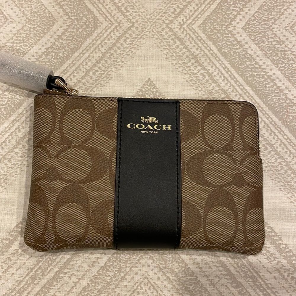 Coach Signature PVC Leather Corner Zipper Wristlet